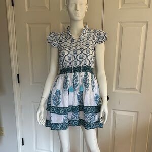 Victoria Dunn White & Blue Floral Smocked Waist Dress